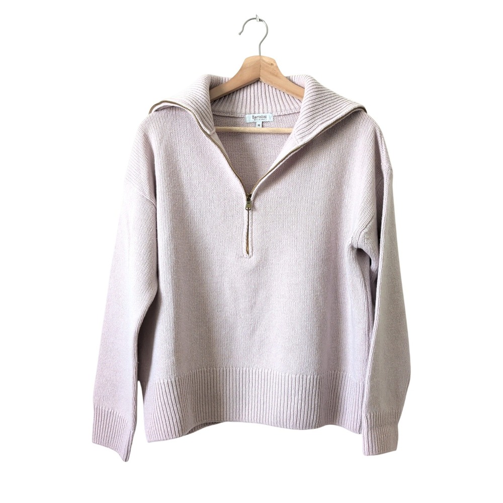 Bartolini Italy Merino Wool Cashmere Quarter Zip Sweater Lilac Pink M Luxury
